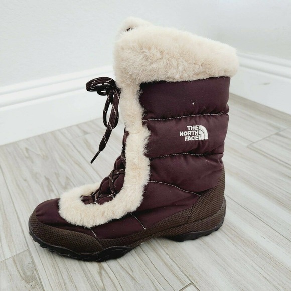 The North Face Shoes - WOMENS THE NORTH FACE NUPTSE FUR GOOSE DOWN BROWN WINTER SNOW BOOTS Size 9